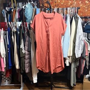 🌟 Terracotta Oversized Button Up Hi-Lo Tunic Dress | Size 2XL